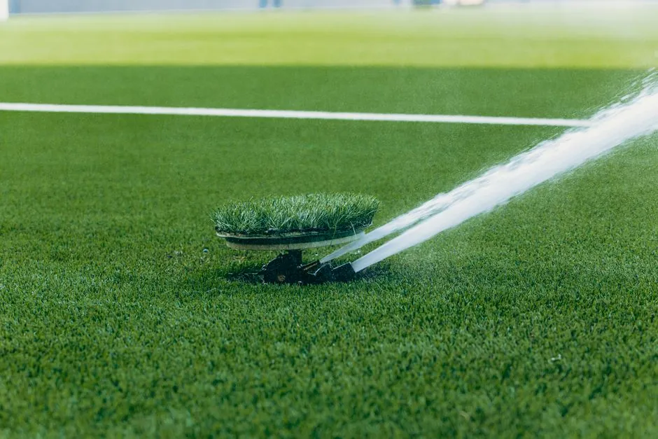Pelouse verte arrosée en plein été